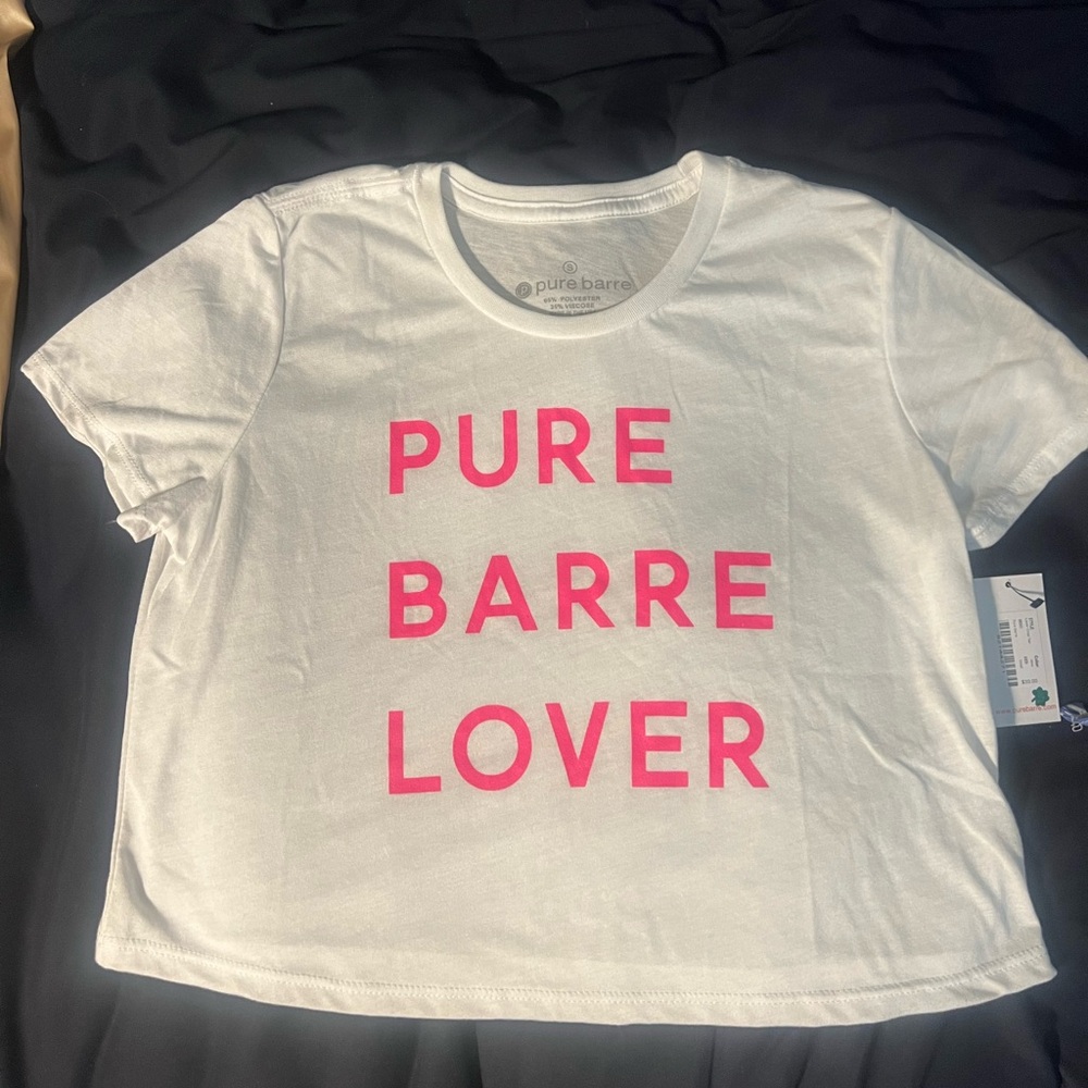 Pure Barre Lover White Tee with Pink Logo
